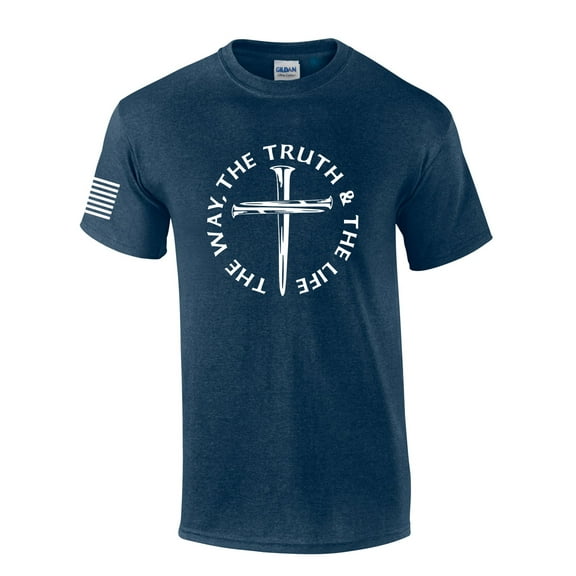 Jesus The Way The Truth The Life John 14:6 Scripture Nail Cross Shirt Jesus Mens Christian Short Sleeve T-Shirt Graphic Tee-Heather Navy-xl