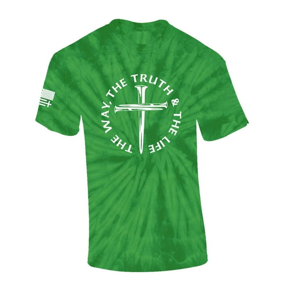 Jesus The Way The Truth The Life John 14:6 Scripture Nail Cross Shirt Jesus Mens Christian Short Sleeve T-Shirt Graphic Tee-Kelly Tie Dye-xxxl