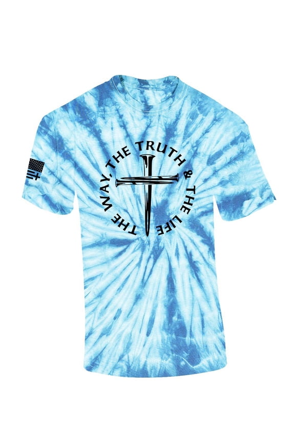 Jesus The Way The Truth The Life John 14:6 Scripture Nail Cross Shirt Jesus Mens Christian Short Sleeve T-Shirt Graphic Tee-Light Blue Tie Dye-xxxl