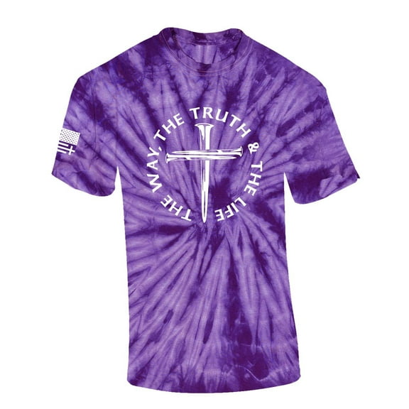 Jesus The Way The Truth The Life John 14:6 Scripture Nail Cross Shirt Jesus Mens Christian Short Sleeve T-Shirt Graphic Tee-Purple Tie Dye-xxl