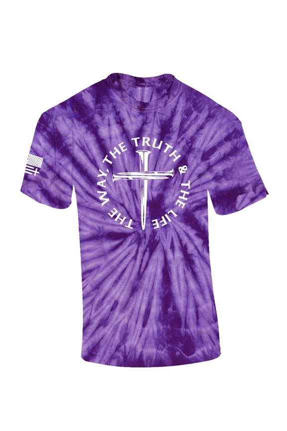 Jesus The Way The Truth The Life John 14:6 Scripture Nail Cross Shirt Jesus Mens Christian Short Sleeve T-Shirt Graphic Tee-Purple Tie Dye-xxxl