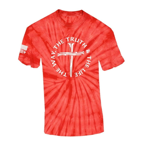 Jesus The Way The Truth The Life John 14:6 Scripture Nail Cross Shirt Jesus Mens Christian Short Sleeve T-Shirt Graphic Tee-Red Tie Dye-large