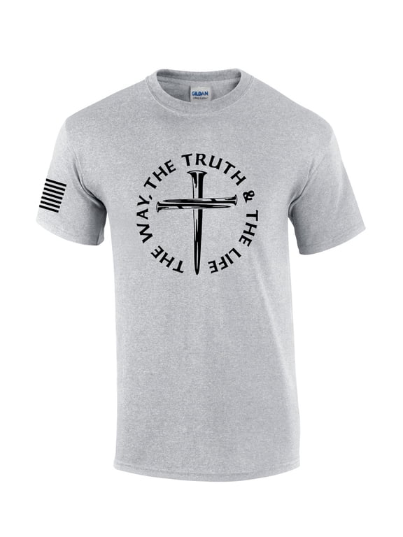 Jesus The Way The Truth The Life John 14:6 Scripture Nail Cross Shirt Jesus Mens Christian Short Sleeve T-Shirt Graphic Tee-Sports Grey-5xl