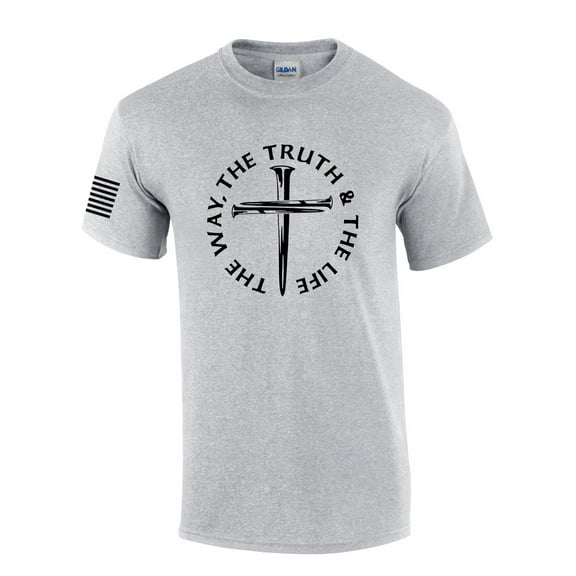 Jesus The Way The Truth The Life John 14:6 Scripture Nail Cross Shirt Jesus Mens Christian Short Sleeve T-Shirt Graphic Tee-Sports Grey-medium