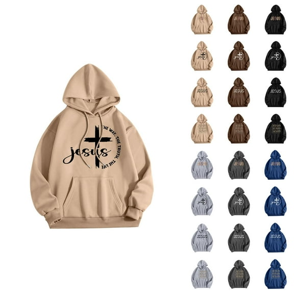 Jesus The Way The Truth The Life Pullover Hoodies for Women Fall Winter Long Sleeve Christian Hooded Sweatshirt with Pockets