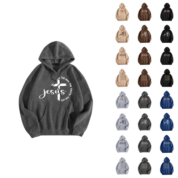 Jesus The Way The Truth The Life Pullover Hoodies for Women Fall Winter Long Sleeve Christian Hooded Sweatshirt with Pockets