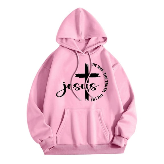 Jesus The Way The Truth The Life Pullover Hoodies for Women Fall Winter Long Sleeve Christian Hooded Sweatshirt with Pockets