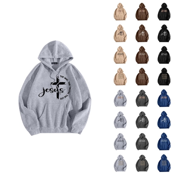 Jesus The Way The Truth The Life Pullover Hoodies for Women Fall Winter Long Sleeve Christian Hooded Sweatshirt with Pockets