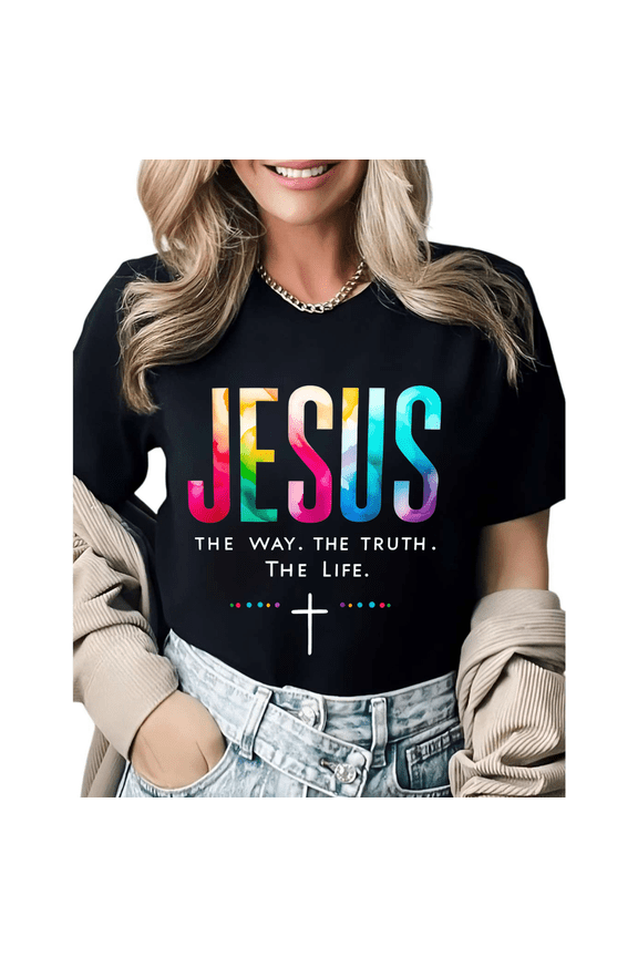 Jesus The Way The Truth The Life Watercolor Graphic Tees Womans Tshirt Shirts Black White S-5XL Tops