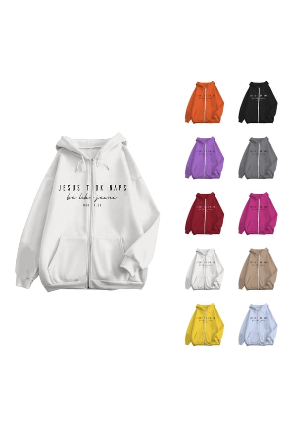 Jesus Took Naps Hoodies for Women 2025 Long Sleeve Zip Up Christian Hooded Sweatshirt with Pockets Jacket Coat