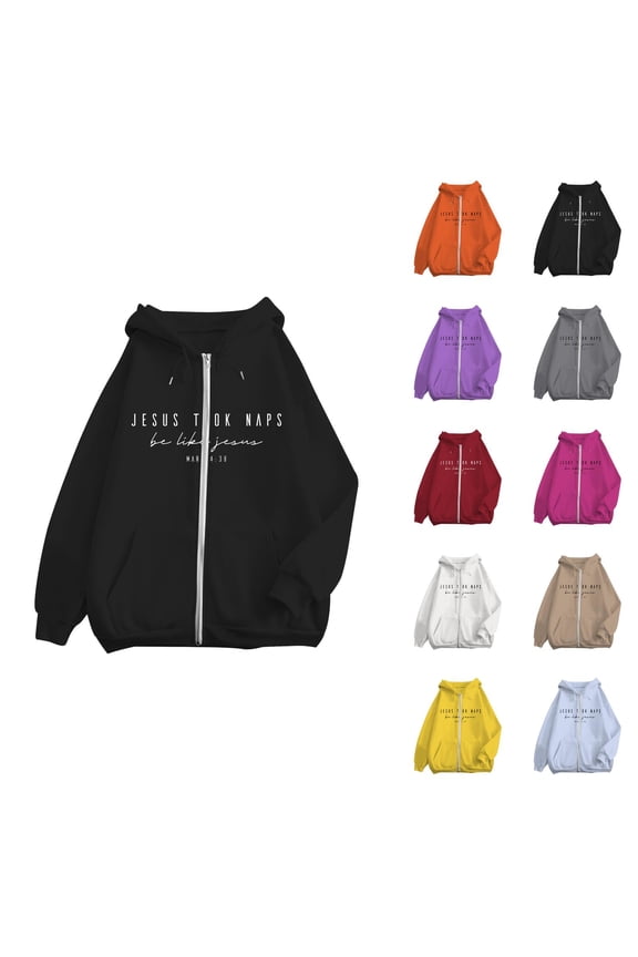 Jesus Took Naps Hoodies for Women 2025 Long Sleeve Zip Up Christian Hooded Sweatshirt with Pockets Jacket Coat