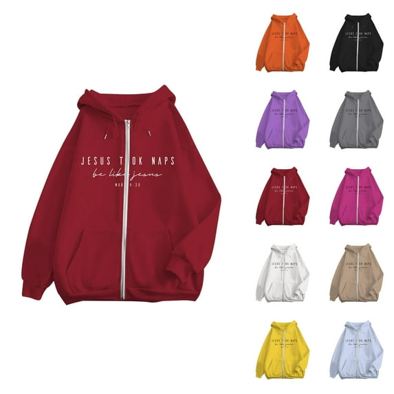 Jesus Took Naps Hoodies for Women 2025 Long Sleeve Zip Up Christian Hooded Sweatshirt with Pockets Jacket Coat