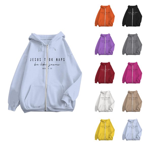 Jesus Took Naps Hoodies for Women 2025 Long Sleeve Zip Up Christian Hooded Sweatshirt with Pockets Jacket Coat