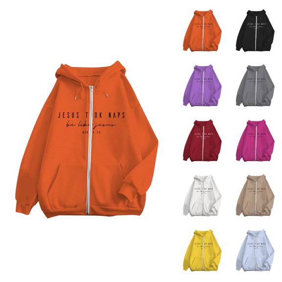 Jesus Took Naps Hoodies for Women 2025 Long Sleeve Zip Up Christian Hooded Sweatshirt with Pockets Jacket Coat