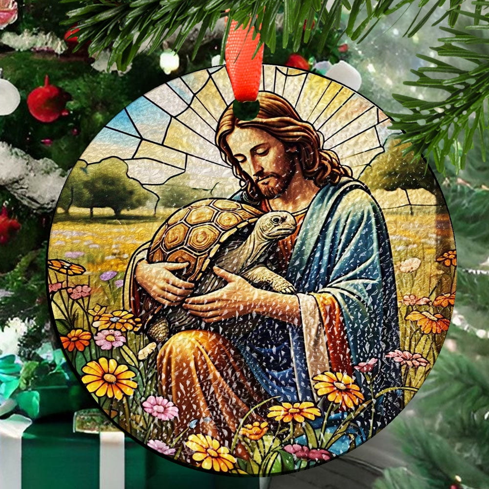 Jesus and Tortoise GLASS suncatcher Hanging, Jesus Christ, Tortoise Lover Decor, Jesus Suncatcher hanging, Jesus decor, Tortoise Gift, Stained Glass Ornament 2025, Holiday - Walmart.com