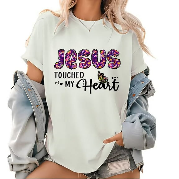 Jesus Touched My Heart T-Shirt, Paisley Butterfly Christian Top, Women's Gift