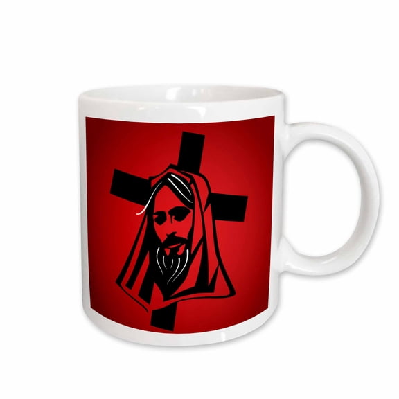 3drose, Jesus Vector Graphic Black on Red Background, 15oz Mug