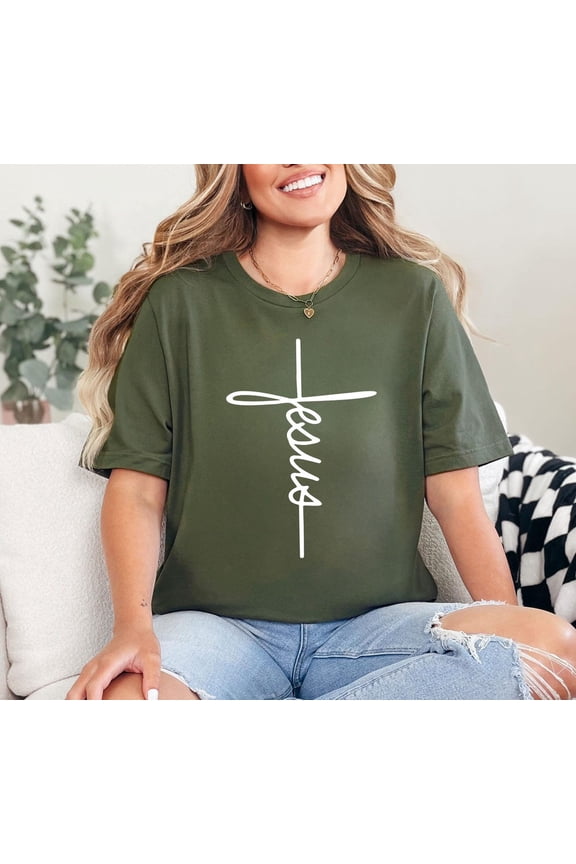 Jesus Vertical Cross Christian Church Love Grace Faith T-Shirt - All Size S-5XL