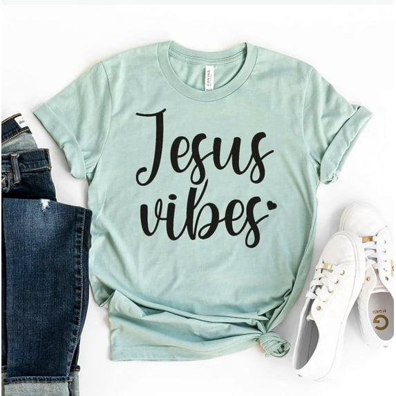 Jesus Vibes T-shirt Faith Shirts Women's Church Tee Positivity Tshirt Christian Shirt Religious Gift Cross Top