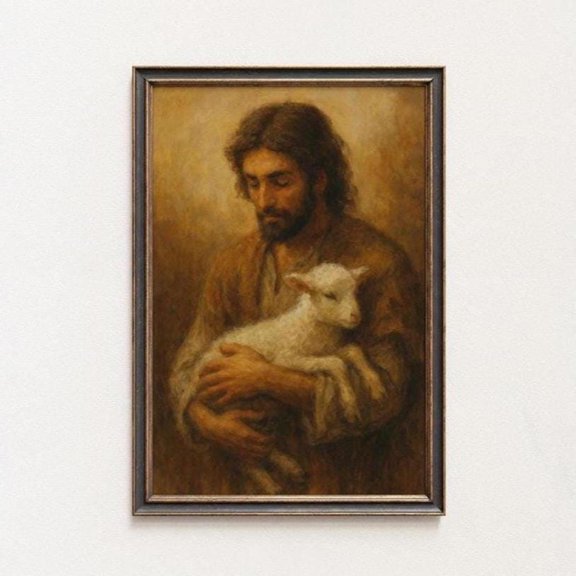 Jesus Vintage Fall Wall Art Christian Farmhouse Moody Good Shepherd Decor