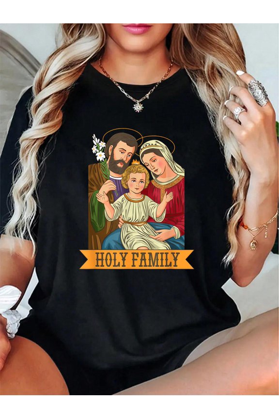 Jesus, Virgin Mary And St Joseph T-Shirt - Soft 100% Cotton, Breathable, Casual Short Sleeve Top For Spring & Summer For T-Shirt Lovers