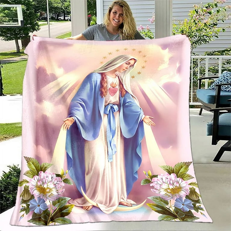 Jesus Virgin Mary Soft Blanket Bedding Flannel Living Room Bedroom Warm Blanket Virgin Mary Blanket Cross House Blanket