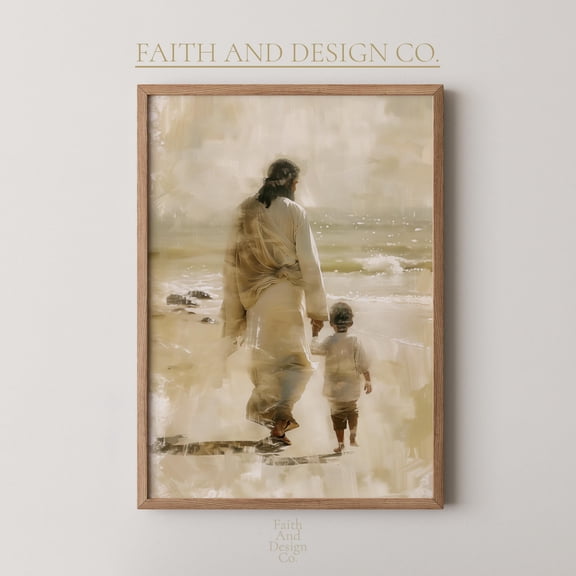 Jesus Walking With Child Wall Art, Christian Printable, Jesus Art For Home Decor, Jesus Christ, Religious Nursery Print Warm Present Vintage UNFRAMED Poster Size 24x36