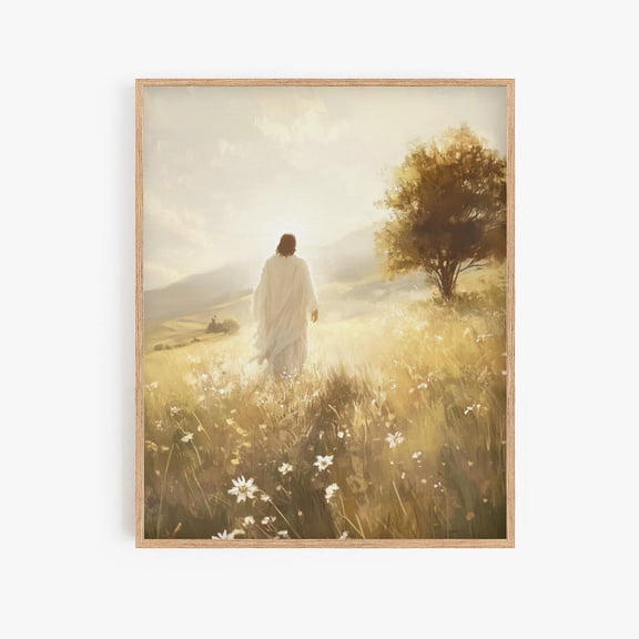 Jesus Walking In Meadow Art Print Christian Home Decor Unframed Paper Print