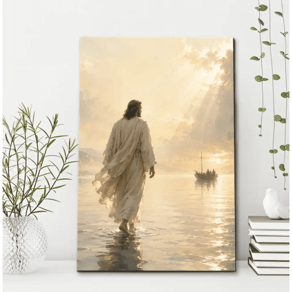 Jesus Walking On Water Christian Canvas Wall Art, Bible Verse Scripture Print, Inspirational Religious Wall Decor Gift