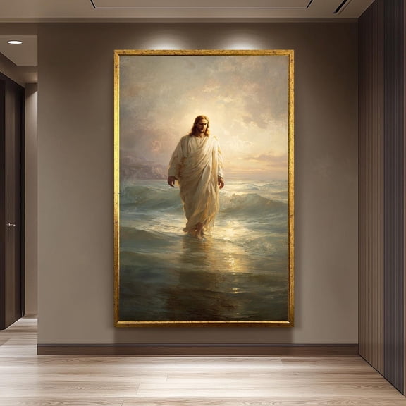 Jesus Walking On Water Classical Religious Faith Wall Art Print Golden Light For Christian Home Decor Prayer Room Unframed Paper Print