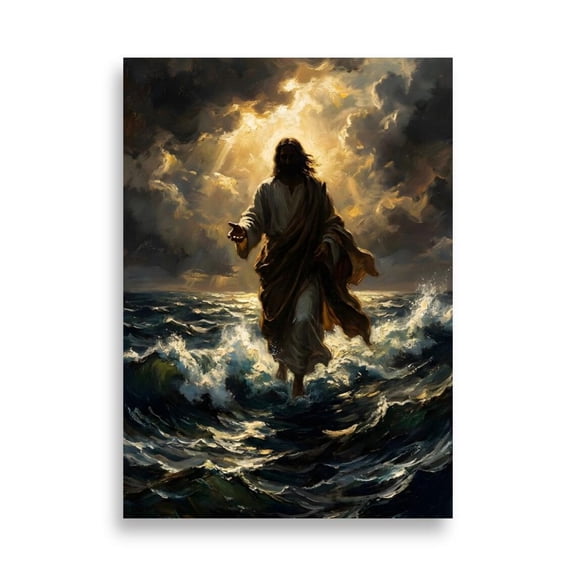 Jesus Walking On Water Poster, Christ Calms Storm Art Print, Biblical Miracle Wall Decor