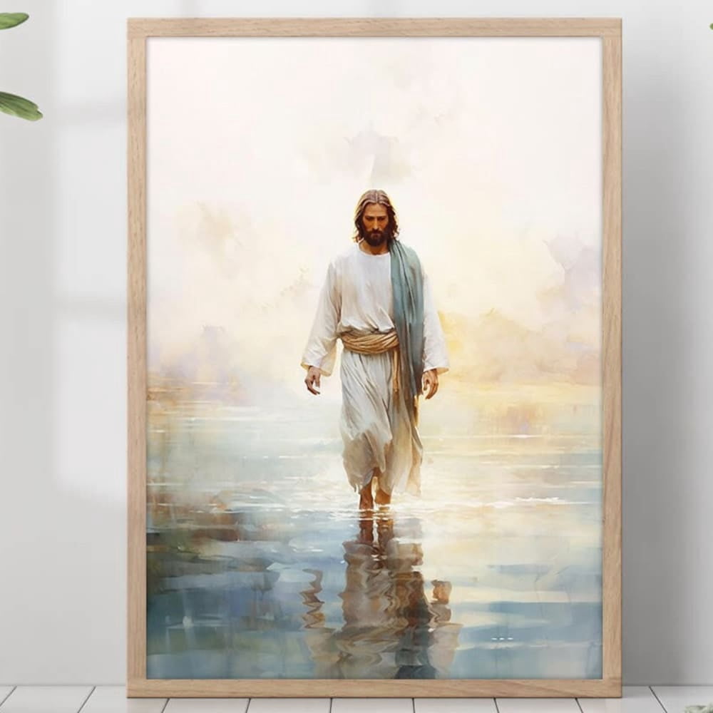 Jesus Walking On Water Poster Painting Print Bible Verse Wall Art Gift ...