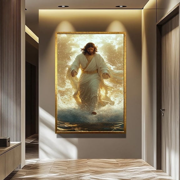 Jesus Walking On Water Religious Spiritual Wall Art With Divine Light Modern Christian Decor Faith Inspired Artwork Unframed Paper Print