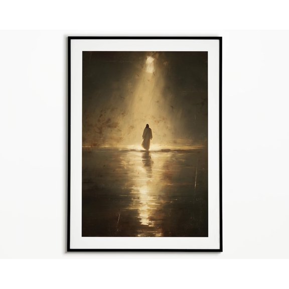Jesus Walking On Water Savior Art Christian Wall Art Jesus Wall Decor Jesus Decor, Stretched Canvas 16x20in