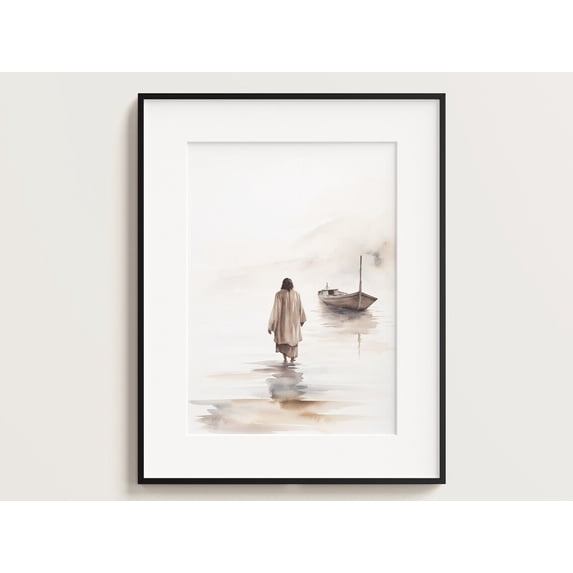 Jesus Walking On Water Watercolour Wall Art Jesus Wall Art Christian ...