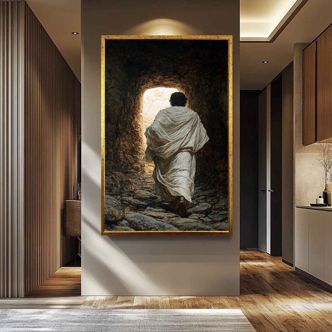 Jesus Walking Out Of The Tomb Art Resurrection Wall Decor White Linen ...