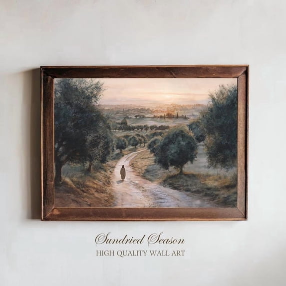 Jesus Walking Sunset Path Peaceful Countryside Faith Scene Reflective ...