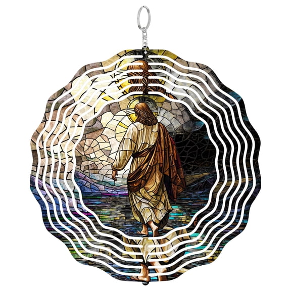 Jesus Walking Water 3D Wind Spinner Kinetic Stainless Steel Christian Decor
