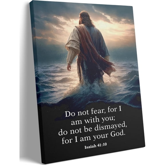 Jesus Walking on Water Canvas Wall Art Christian Inspirational Painting Picture Wall Decor Do Not Fear for I Am with You Bible Poster Print Artwork for Church Living Room Prayer Room Home Decoration