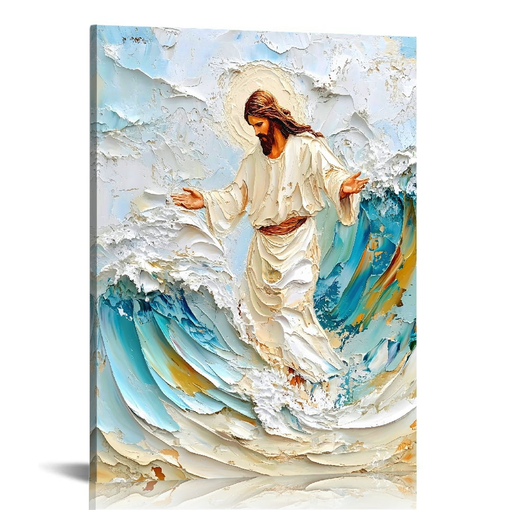 Jesus Walking on Water Christ Canvas Wall Art Print, Jesus Canvas Wall ...