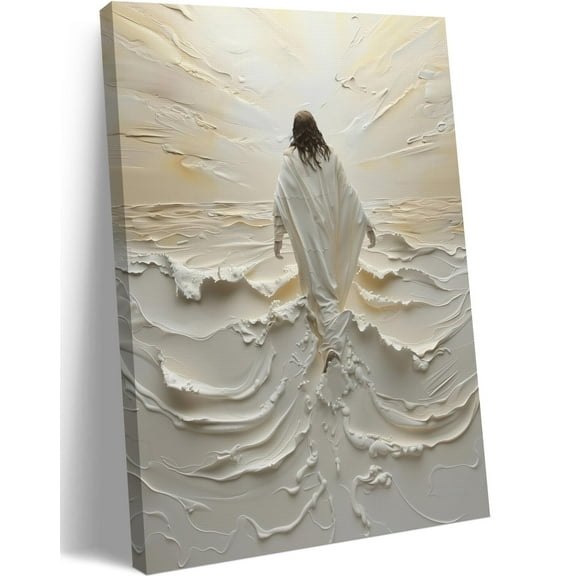 Jesus Walking on Water Christian Canvas Wall Art, Religious Jesus Painting, Biblical Minimalist Pictures Posters Wall Decor for Church Office Bedroom Living Room, Modern Artwork Gift