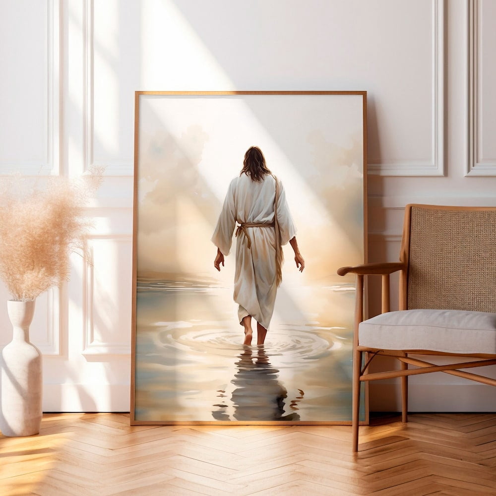 Jesus Walking On Water Poster Jesus Wall Print Bible Verse Wall Art ...