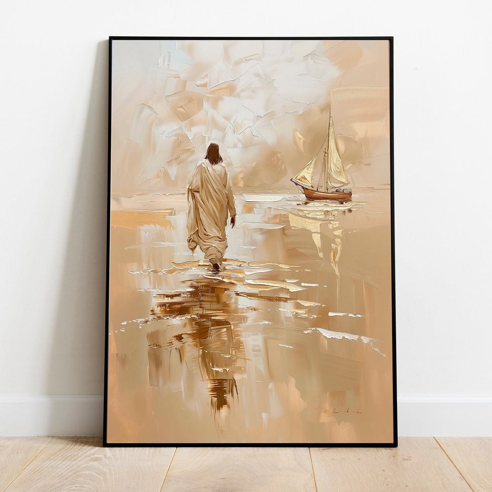 Jesus Walking On Water Poster Painting, Bible Verse Wall Art, Christian ...