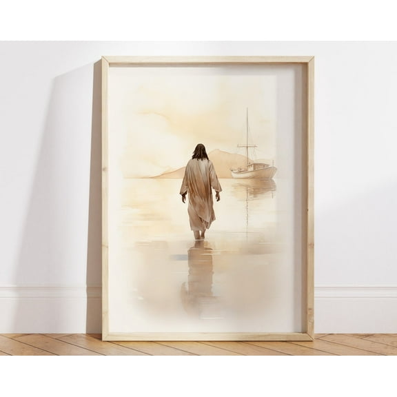 Jesus Walking On Water Poster By Wallency - Watercolor Wall Art, Christian Boho Wall Art, Bible Christian Gift Idea - File Wall Art, Modern Wall Decor, 8x12 UNFRAMED