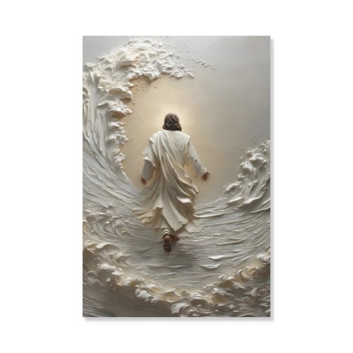Jesus Walking on Water Wall Art Religious-Wall Decor Jesus Art Pictures Faith-Canvas Print，Spiritual Miracle Painting，Christian-Divine Decor for Wall Poster Bedroom Living Room 8x12 In Unframed
