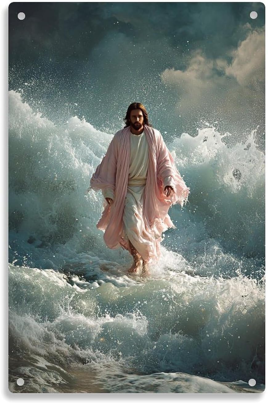 Jesus Walking on Water tin sign， Vintage Christian Jesus Christ Metal ...