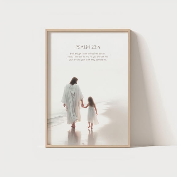 Jesus Walking With A Girl Walk With Jesus Wall Art Bible Christian Nursery Decor My Savior Print, Unframed Canvas 8x10in