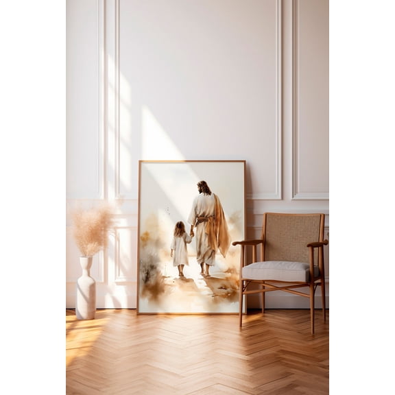 Jesus Walking With A Girl Wall Art Bible Christian Nursery Decor My Savior Print Unframed Paper Print