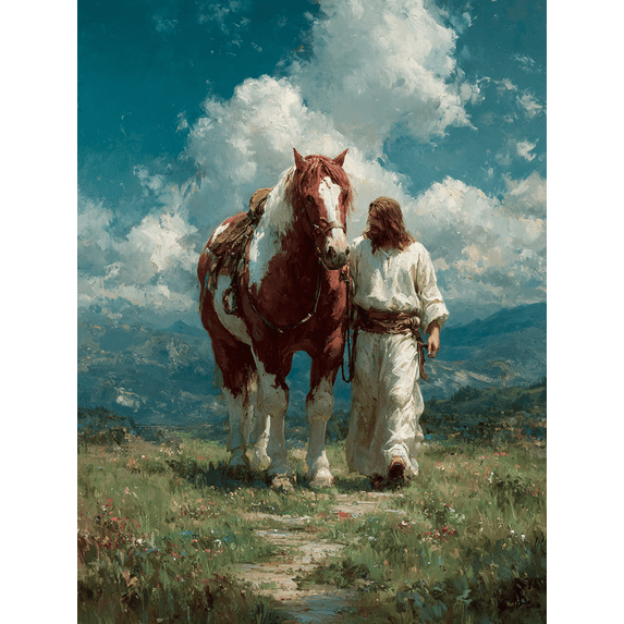 Jesus Walking With Horse Religious Canvas Serene Landscape Home Bedroom Spiritual Wall Decor Art