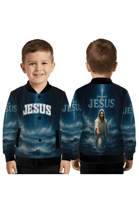 Jesus Walking on Water Baseball Jacket, Christian Faith Jesus Baseball Jacket, Religious Jesus Art Outerwear